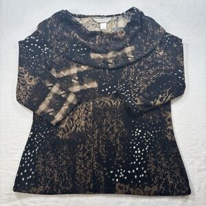 Christopher & Banks‎ Women's Large Petite Leopard Print Quarter Sleeve